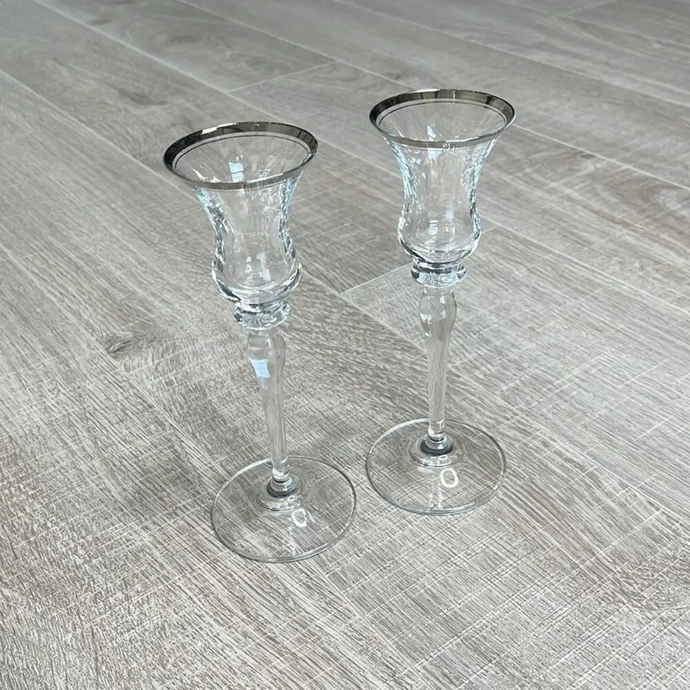 VINTAGE MIKASA Austrian Platinum Rimmed Lead Crystal Candlesticks